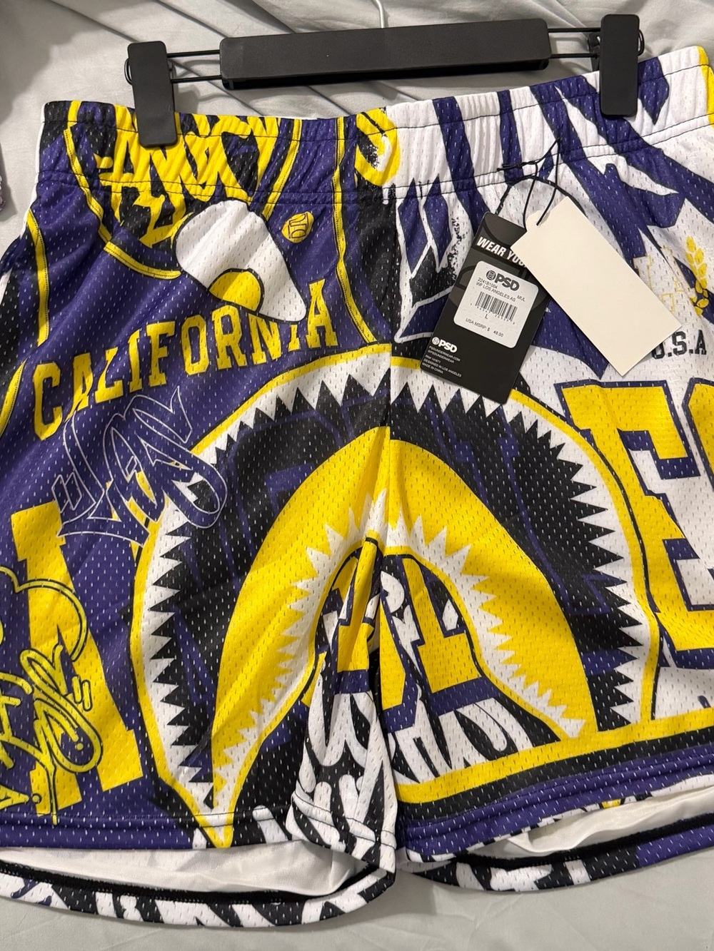 PSD Men’s California Graphic Athletic Shorts - Yellow, Purple & White BRAND NEW